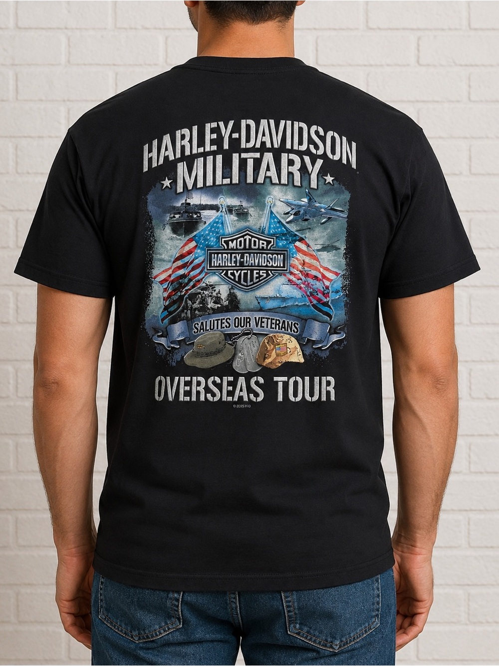 Harley-Davidson men’s Military Overseas Tour Veterans Black T-Shirt size Large